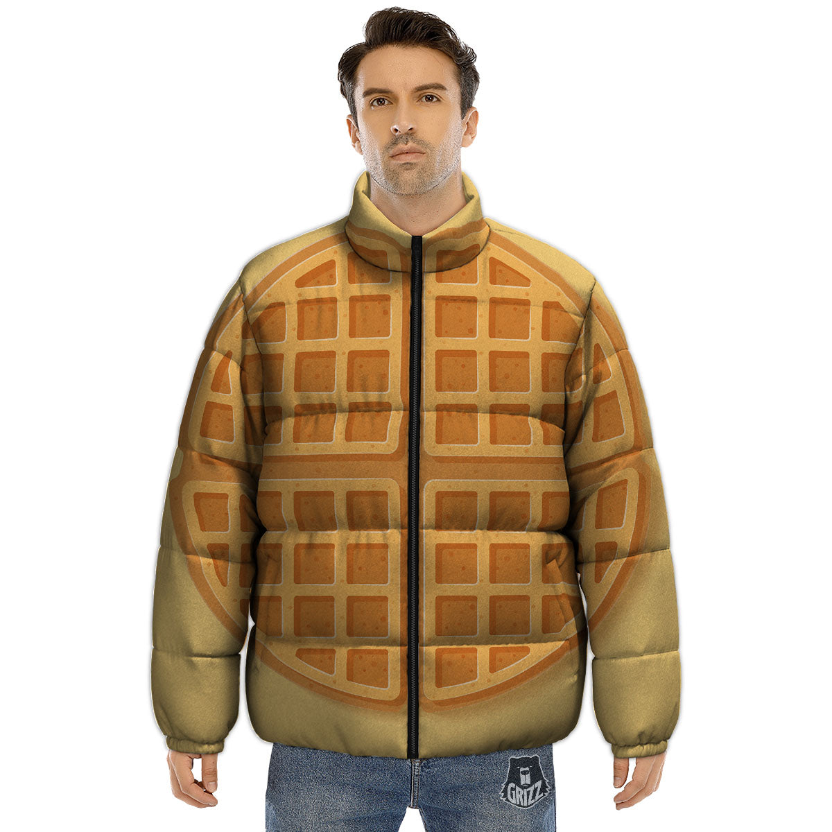 Round Waffle Print Puffer Jacket-grizzshop