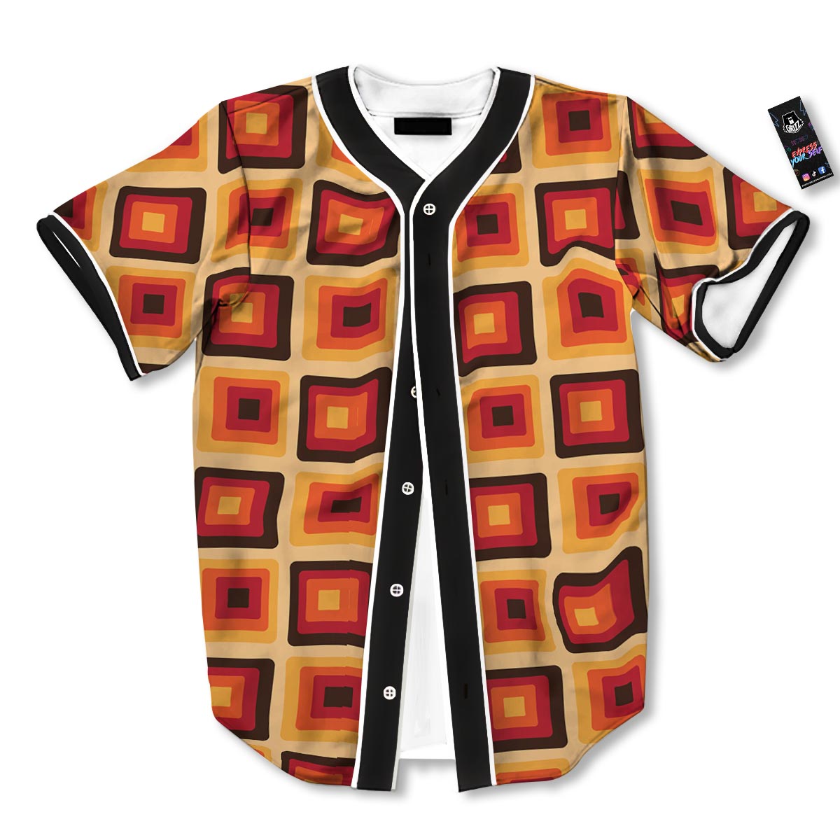 Rounded Square Retro Geometric Print Pattern Baseball Jersey-grizzshop