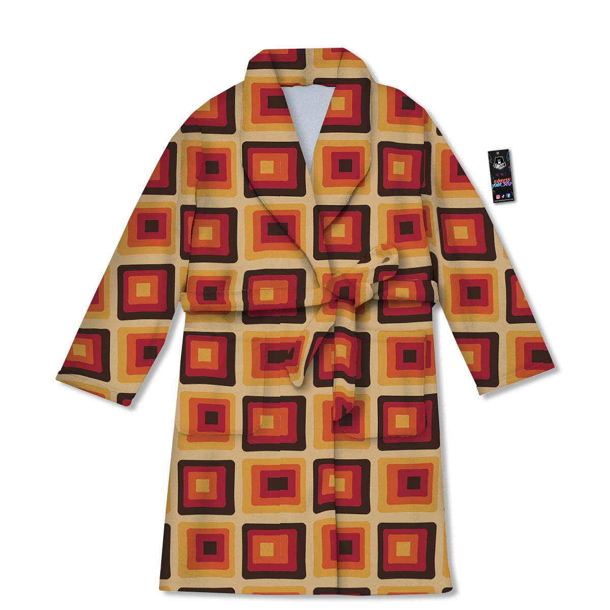 Rounded Square Retro Geometric Print Pattern Bathrobe-grizzshop
