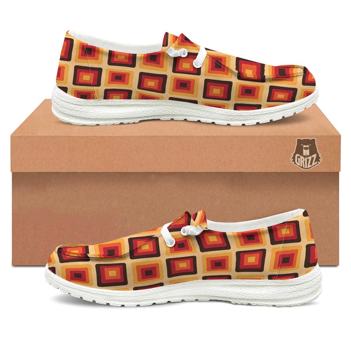 Rounded Square Retro Geometric Print Pattern Black Loafers-grizzshop