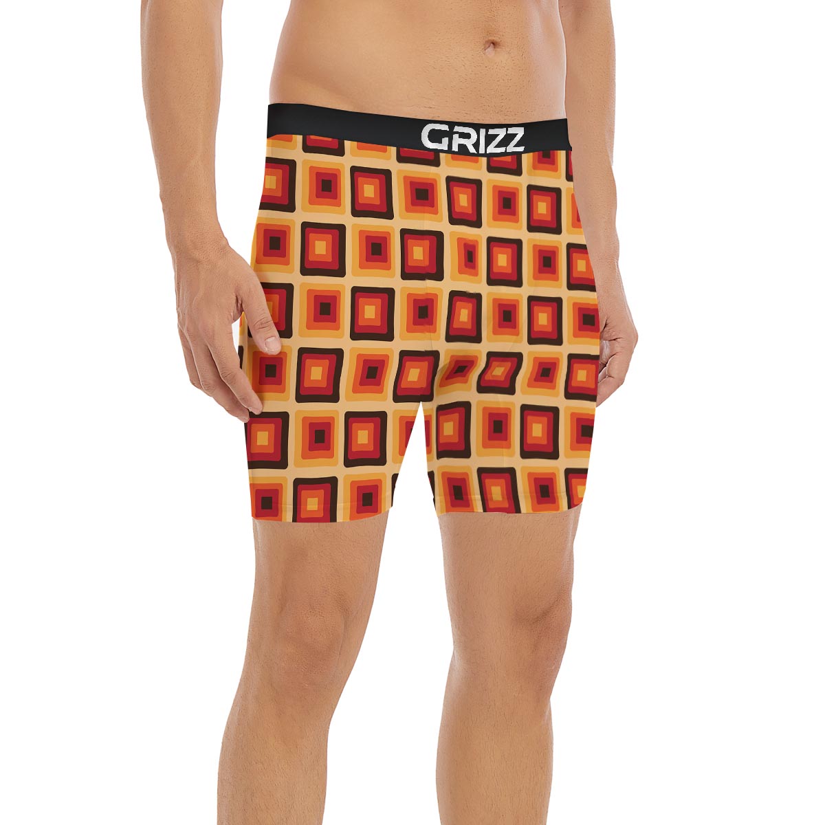 Rounded Square Retro Geometric Print Pattern Boxer Briefs-grizzshop