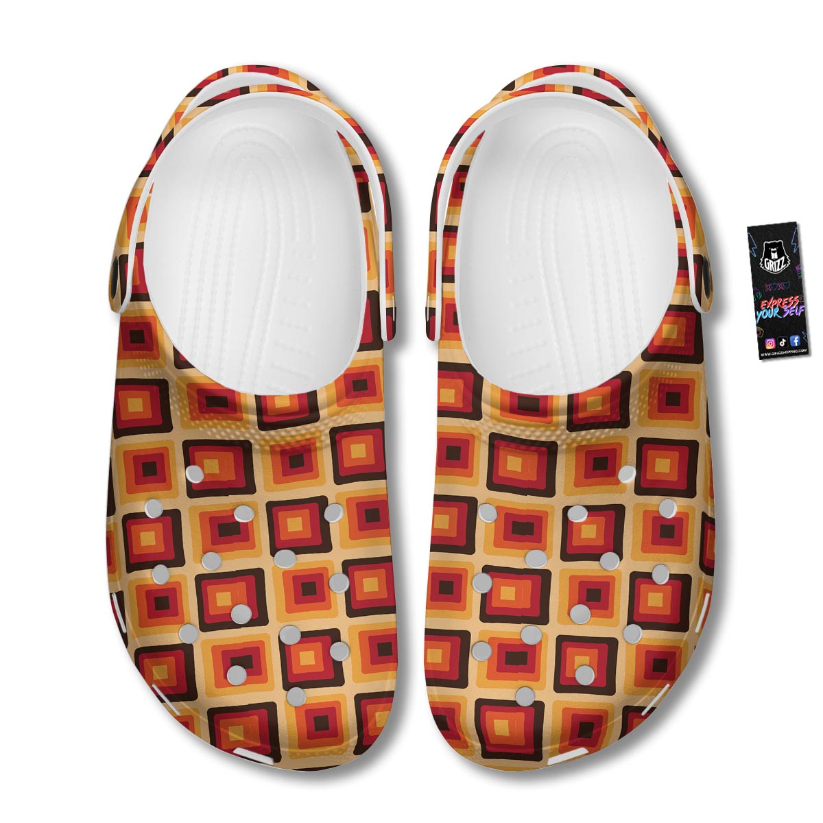 Rounded Square Retro Geometric Print Pattern Clog-grizzshop