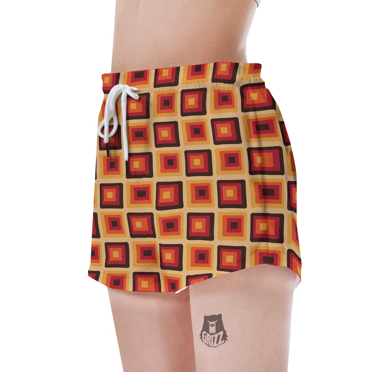 Rounded Square Retro Geometric Print Pattern Women's Shorts-grizzshop