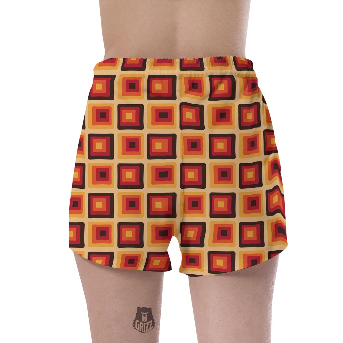 Rounded Square Retro Geometric Print Pattern Women's Shorts-grizzshop