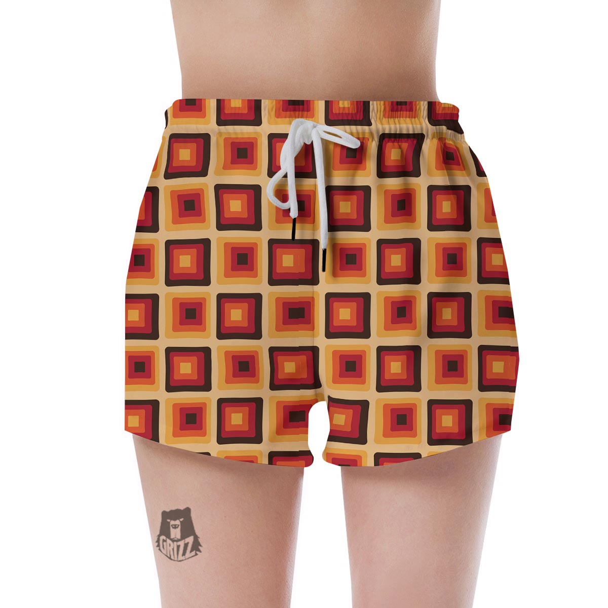 Rounded Square Retro Geometric Print Pattern Women's Shorts-grizzshop