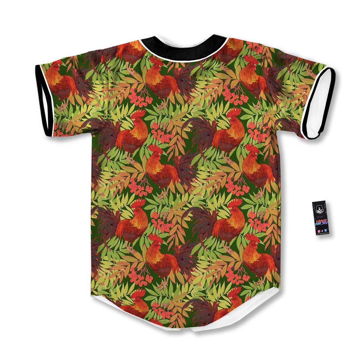 Rowan And Rooster Print Pattern Baseball Jersey-grizzshop