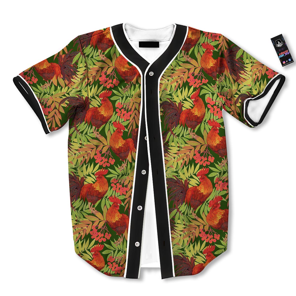 Rowan And Rooster Print Pattern Baseball Jersey-grizzshop