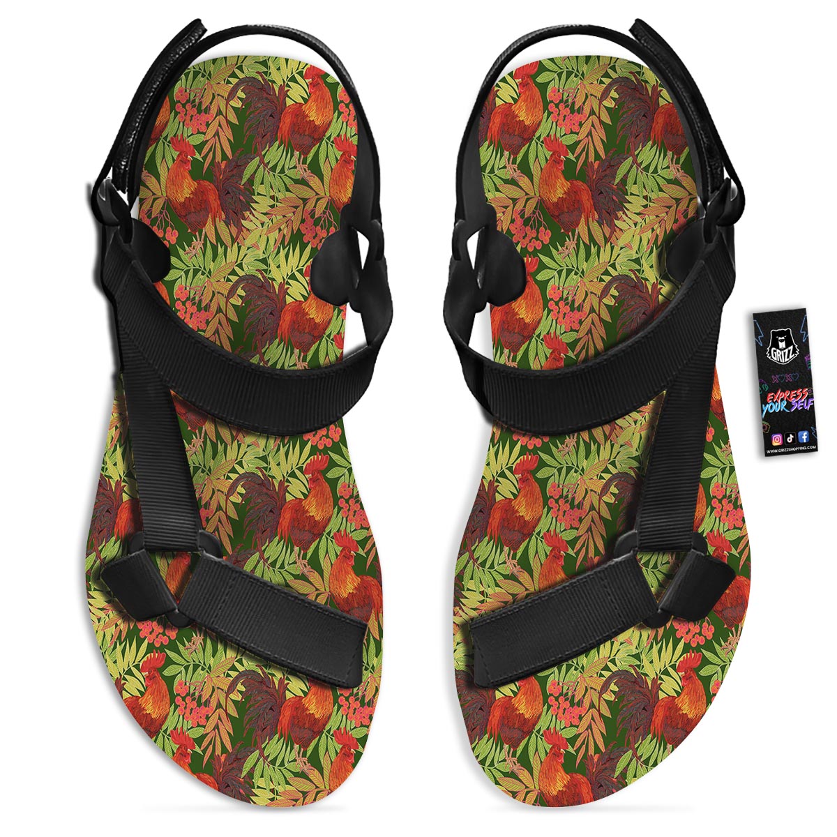 Rowan And Rooster Print Pattern Black Open Toe Sandals-grizzshop