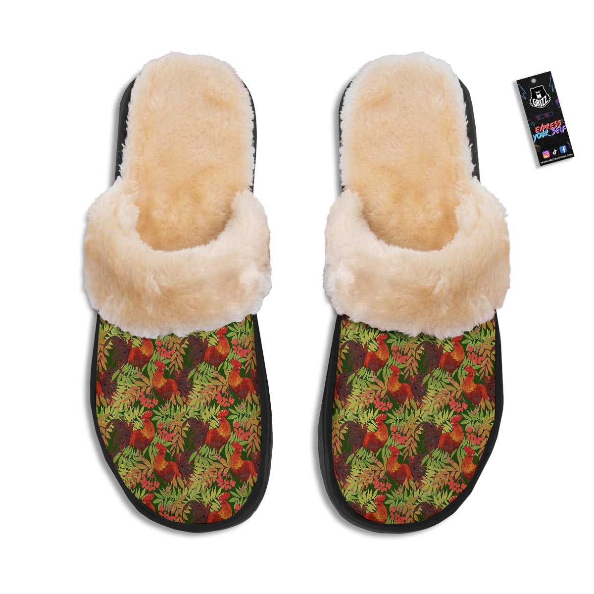 Rowan And Rooster Print Pattern Slippers-grizzshop