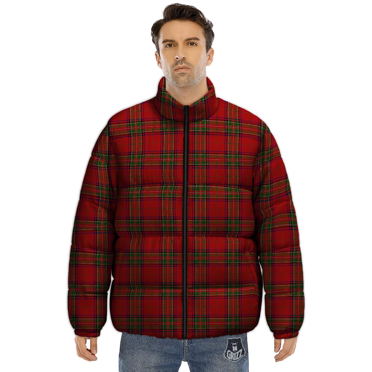 Royal Stewart Tartan Print Pattern Puffer Jacket-grizzshop