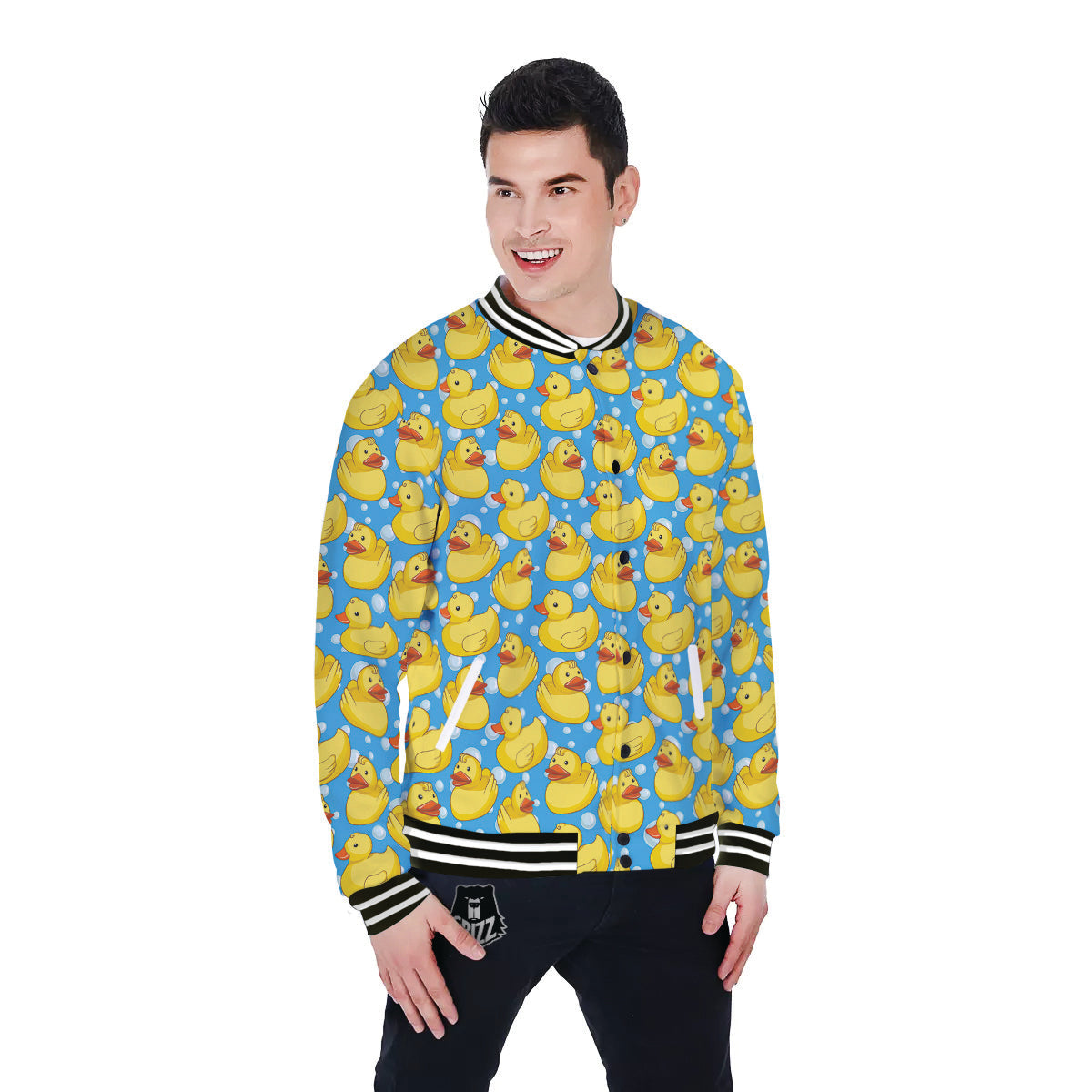 Rubber Duck In Water Print Pattern Baseball Jacket-grizzshop