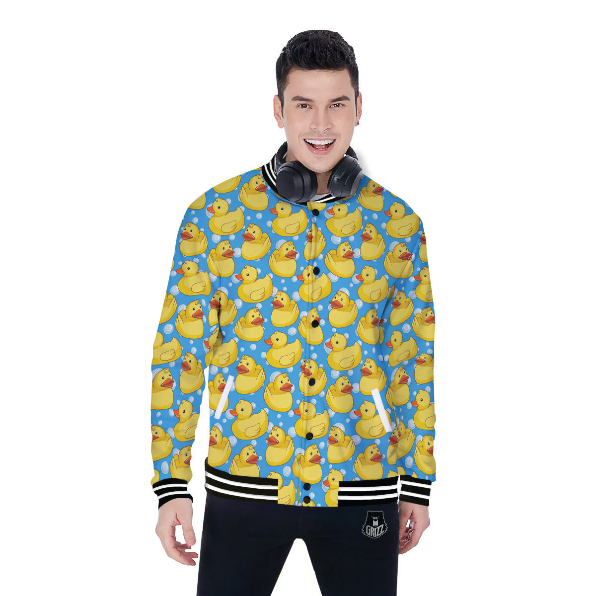 Rubber Duck In Water Print Pattern Baseball Jacket-grizzshop