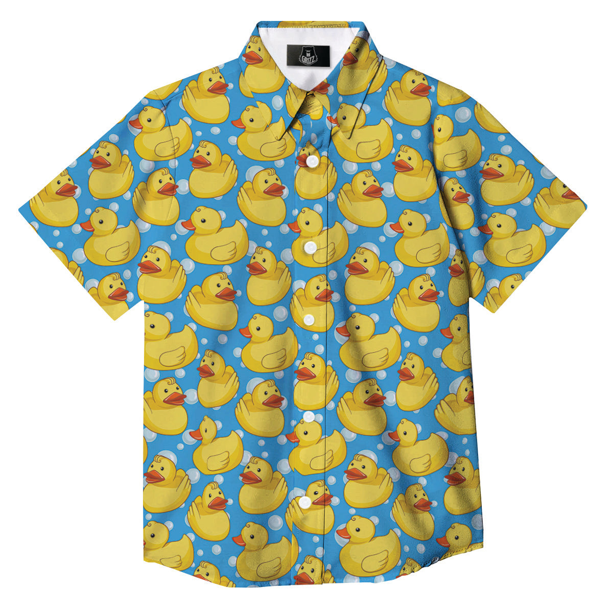 Rubber Duck In Water Print Pattern Button Up Shirt-grizzshop