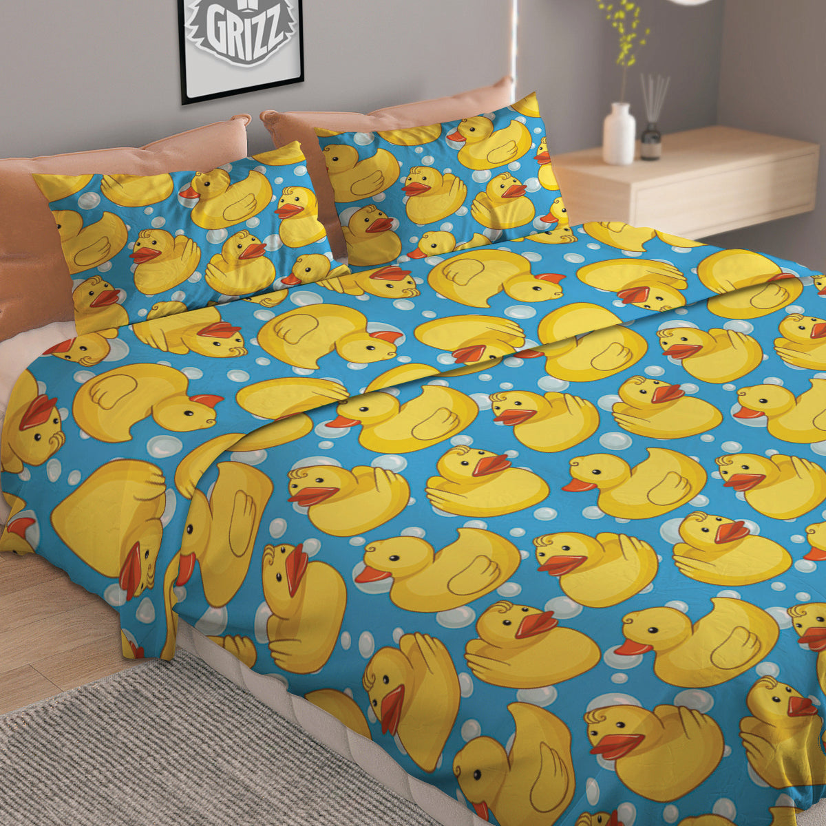 Rubber Duck In Water Print Pattern Duvet Cover Bedding Set