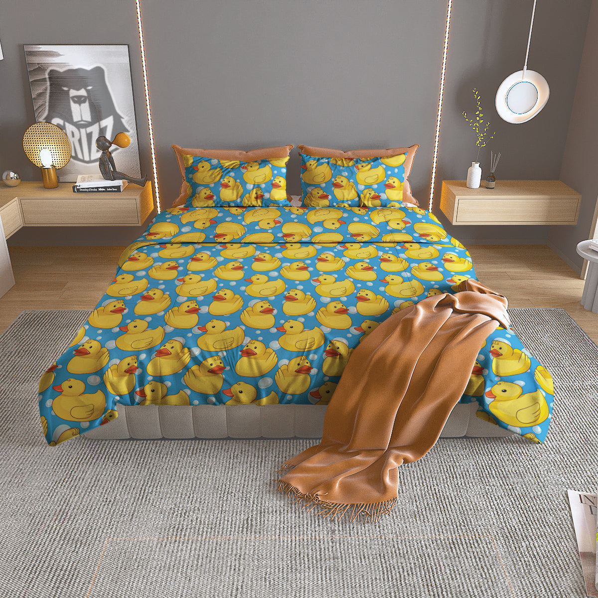 Rubber Duck In Water Print Pattern Duvet Cover Bedding Set