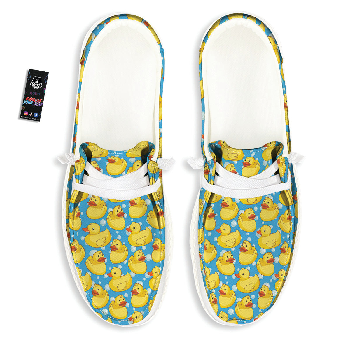 Rubber Duck In Water Print Pattern White Loafers-grizzshop