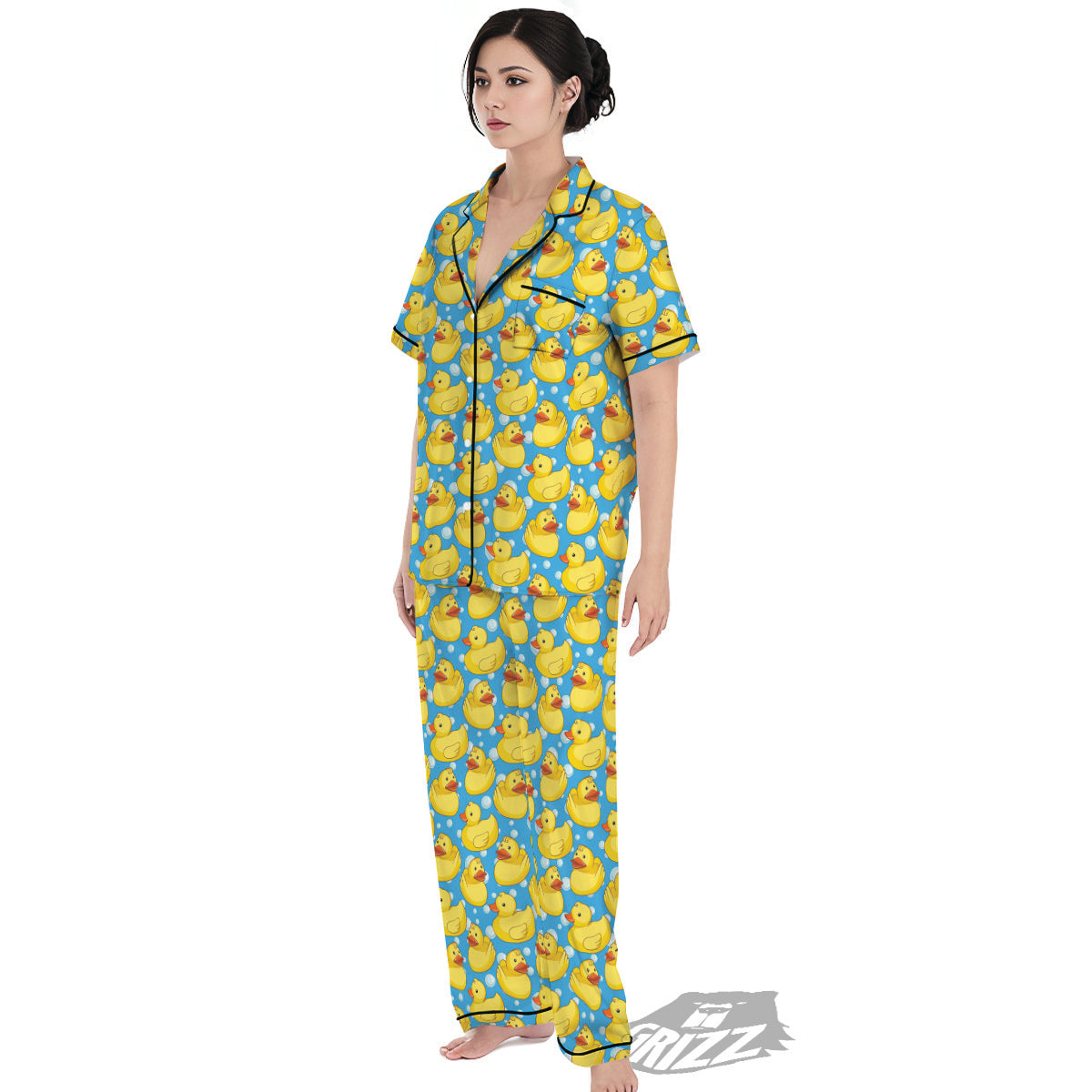 Rubber Duck In Water Print Pattern Women's Pajamas Set-grizzshop