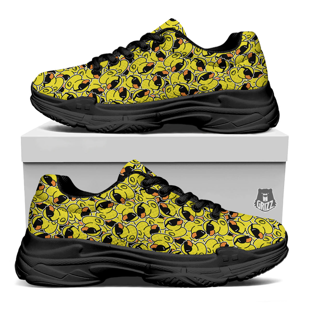Rubber Duck Mafia Print Pattern Black Chunky Shoes-grizzshop