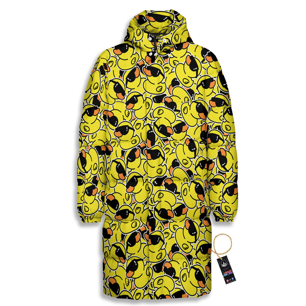 Rubber Duck Mafia Print Pattern Long Down Jacket-grizzshop