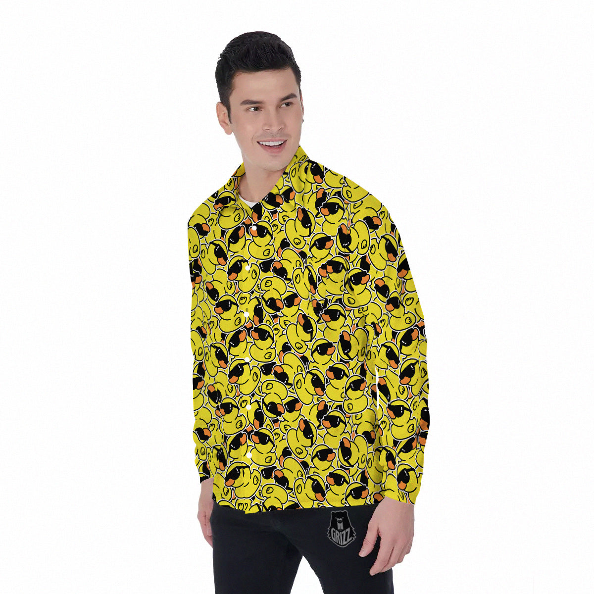 Rubber Duck Mafia Print Pattern Men's Long Sleeve Shirts-grizzshop