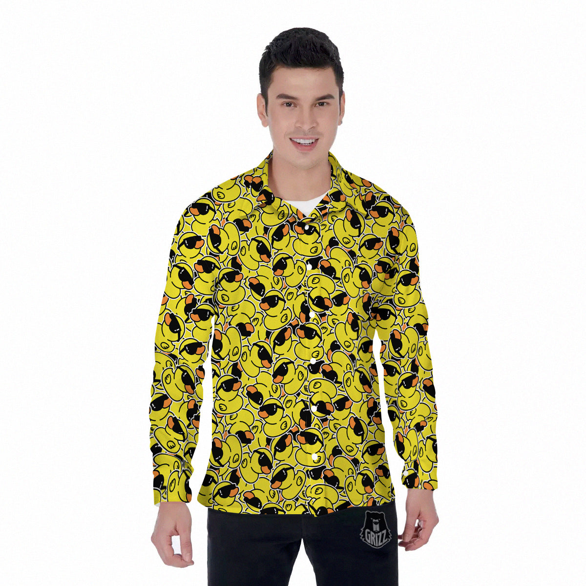 Rubber Duck Mafia Print Pattern Men's Long Sleeve Shirts-grizzshop