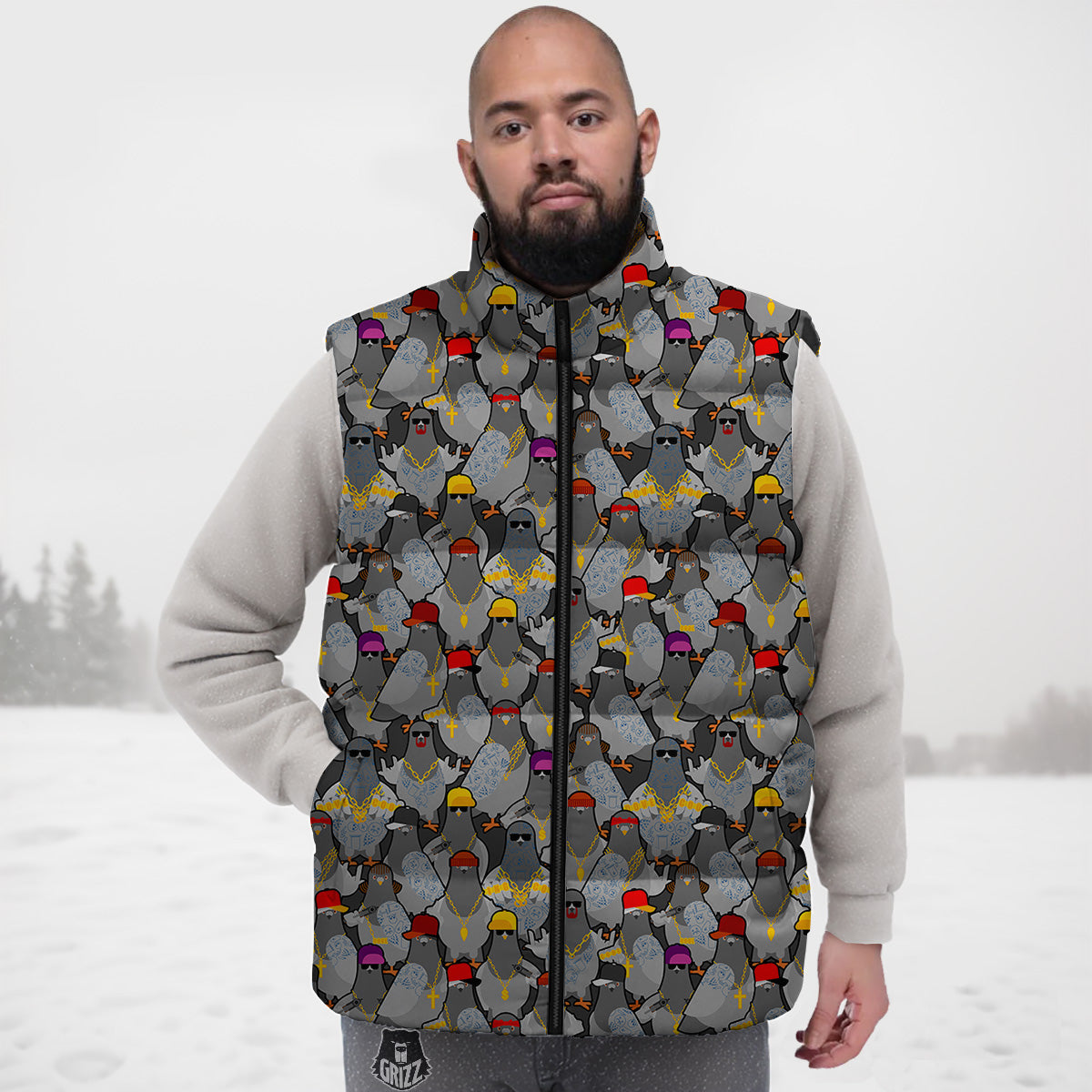 Rubber Duck Pattern Print Down Vest-grizzshop