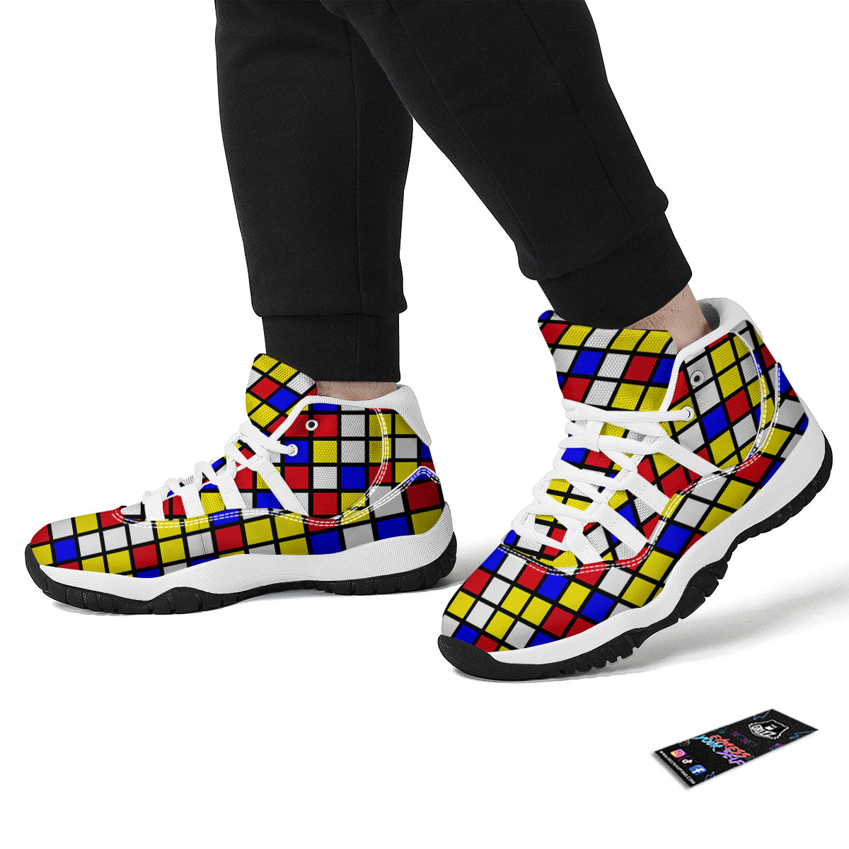 Rubik Table Print Pattern White Bball Shoes-grizzshop