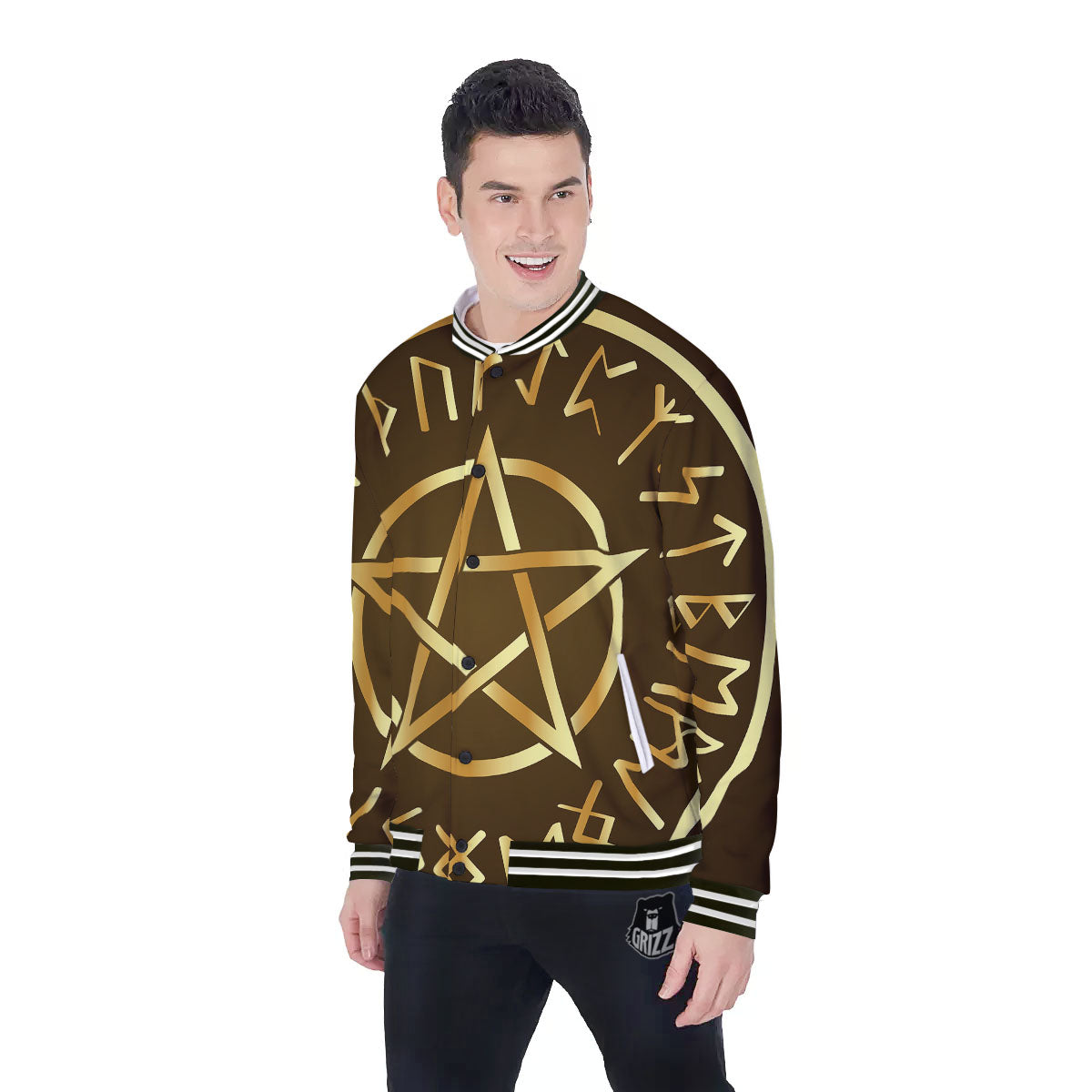 Runes Pentagram Viking Nordic Print Baseball Jacket-grizzshop