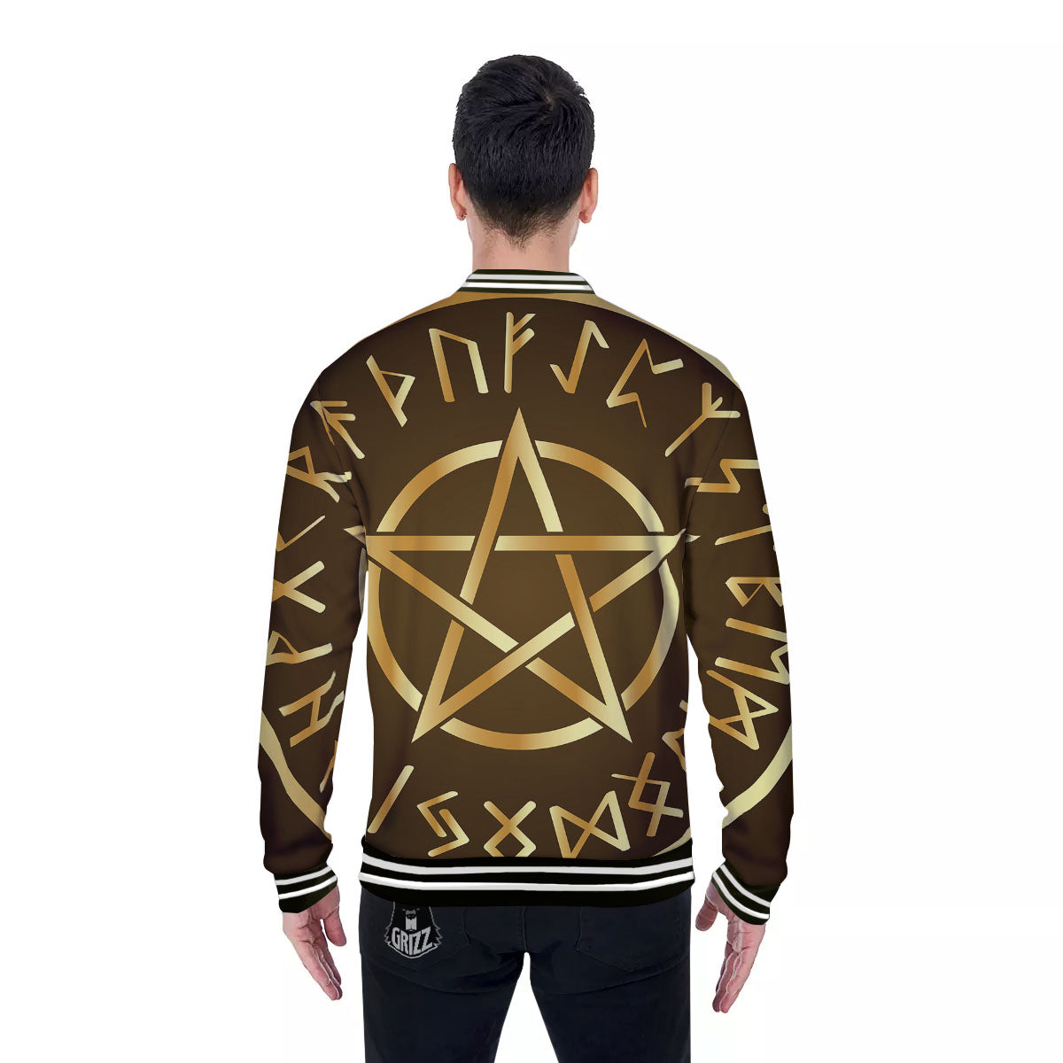 Runes Pentagram Viking Nordic Print Baseball Jacket-grizzshop