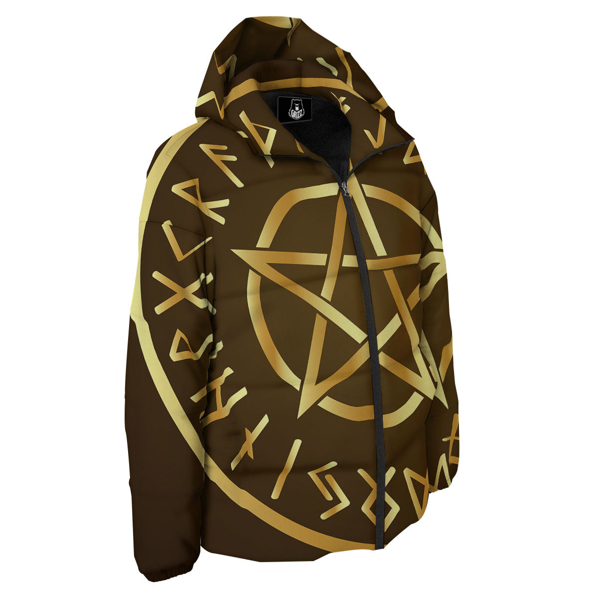 Runes Pentagram Viking Nordic Print Down Jacket-grizzshop
