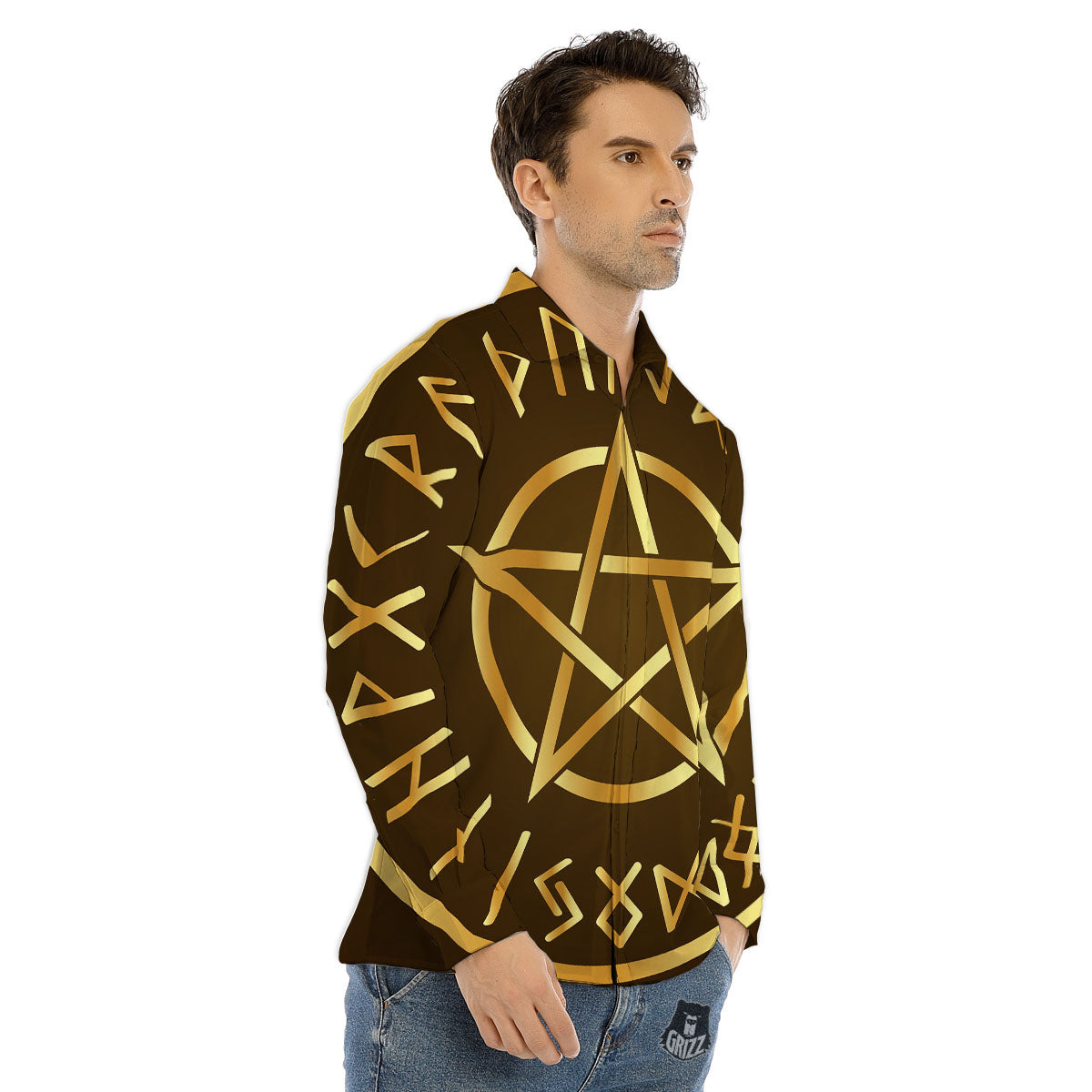 Runes Pentagram Viking Nordic Print Men's Dress Shirts-grizzshop
