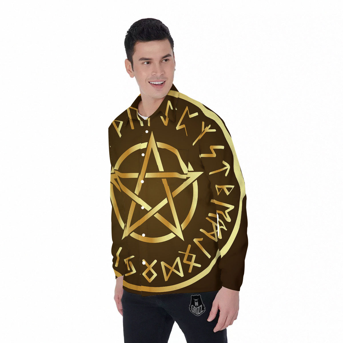 Runes Pentagram Viking Nordic Print Men's Long Sleeve Shirts-grizzshop