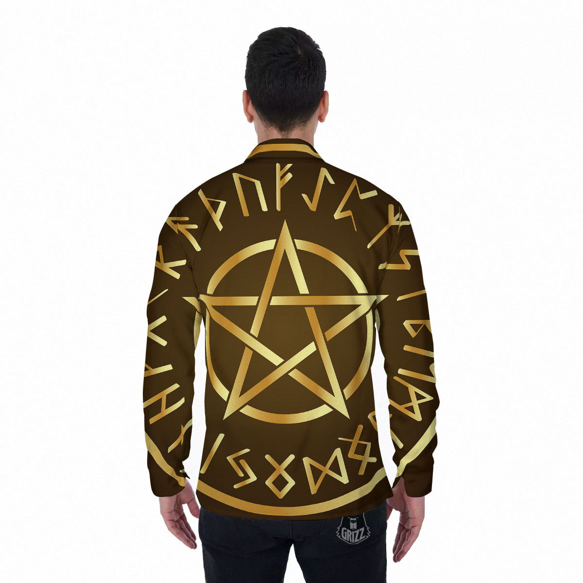 Runes Pentagram Viking Nordic Print Men's Long Sleeve Shirts-grizzshop