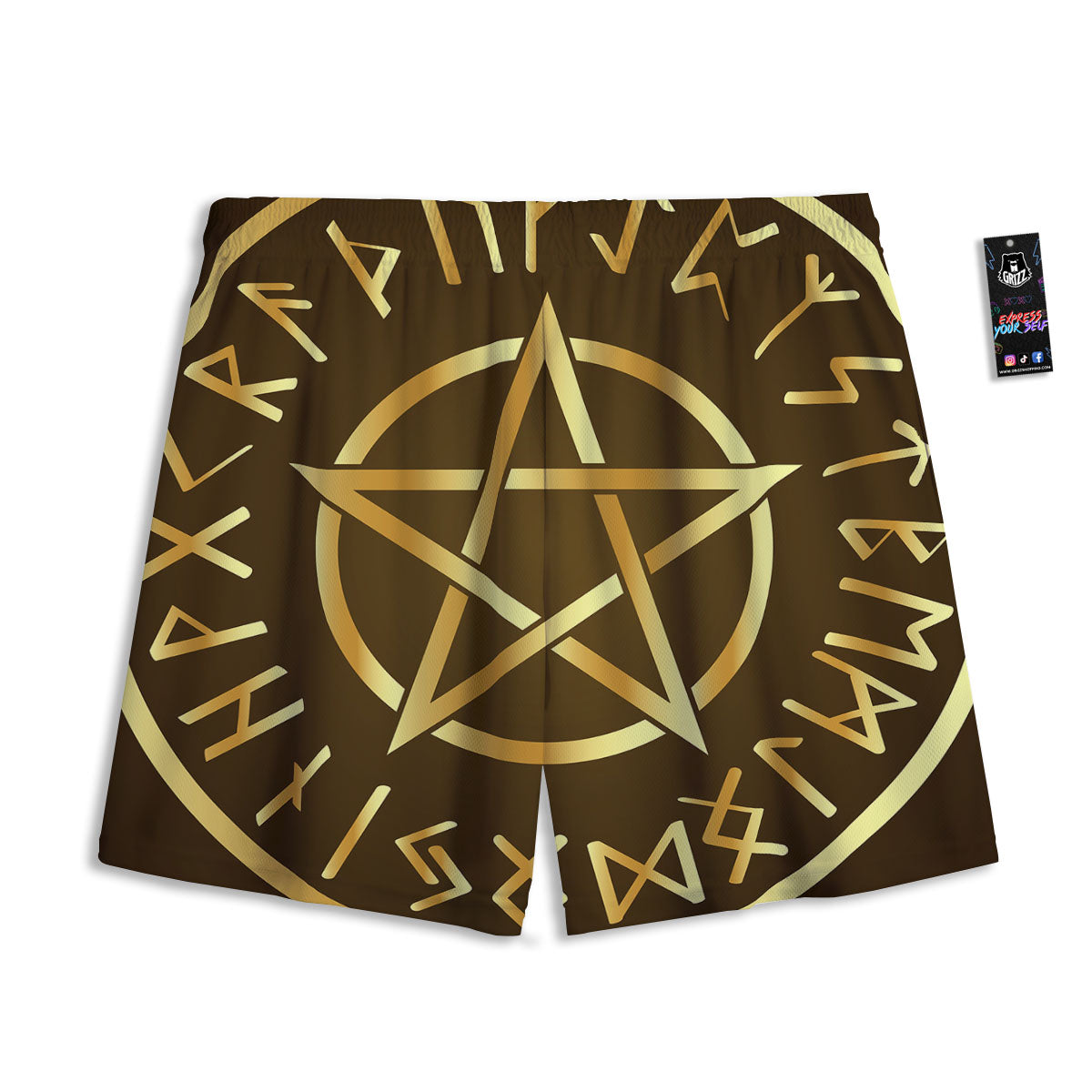 Runes Pentagram Viking Nordic Print Mesh Shorts