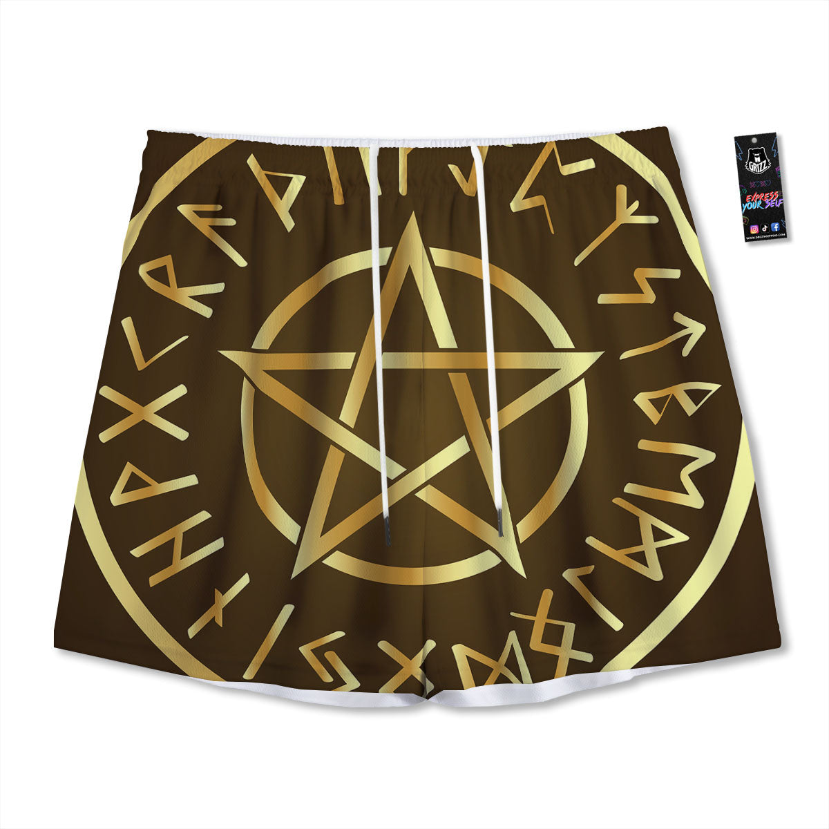 Runes Pentagram Viking Nordic Print Mesh Shorts
