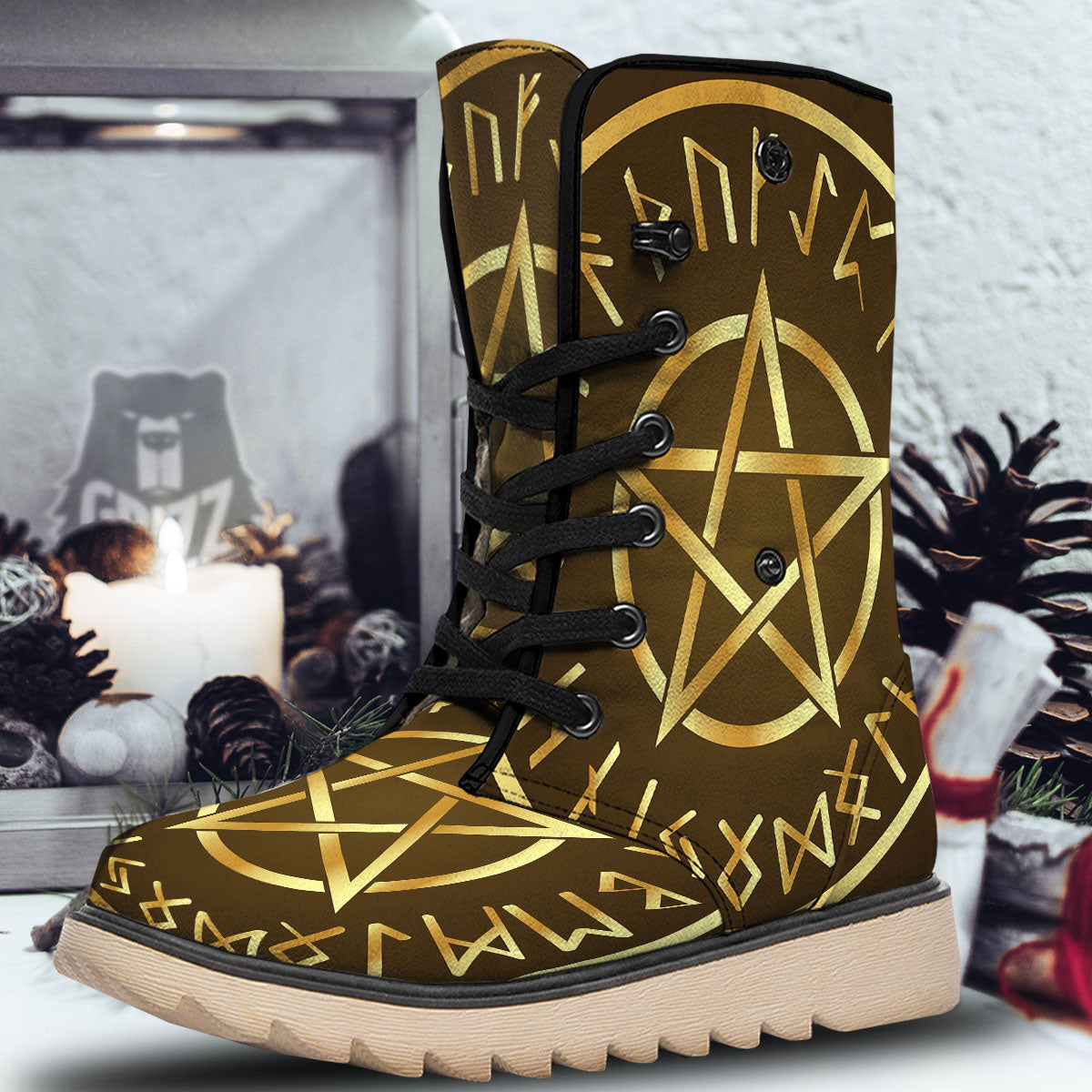 Runes Pentagram Viking Nordic Print Snow Boots-grizzshop