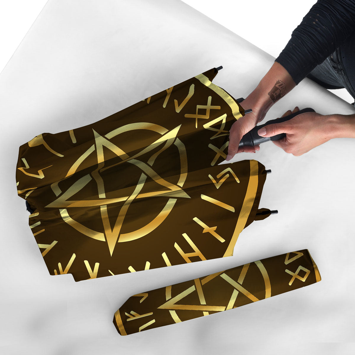 Runes Pentagram Viking Nordic Print Umbrella-grizzshop
