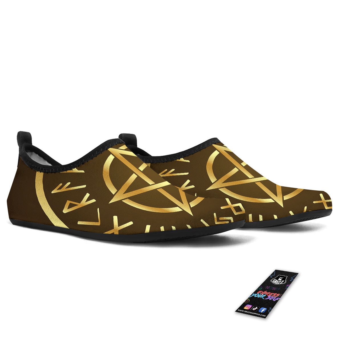 Runes Pentagram Viking Nordic Print Water Shoes-grizzshop