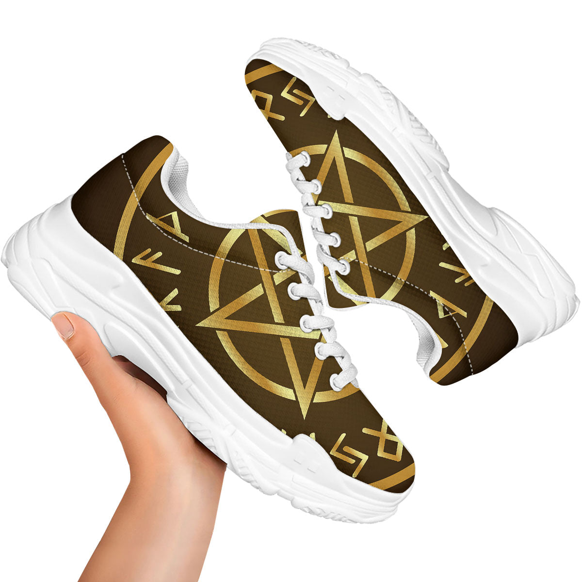 Runes Pentagram Viking Nordic Print White Chunky Shoes-grizzshop