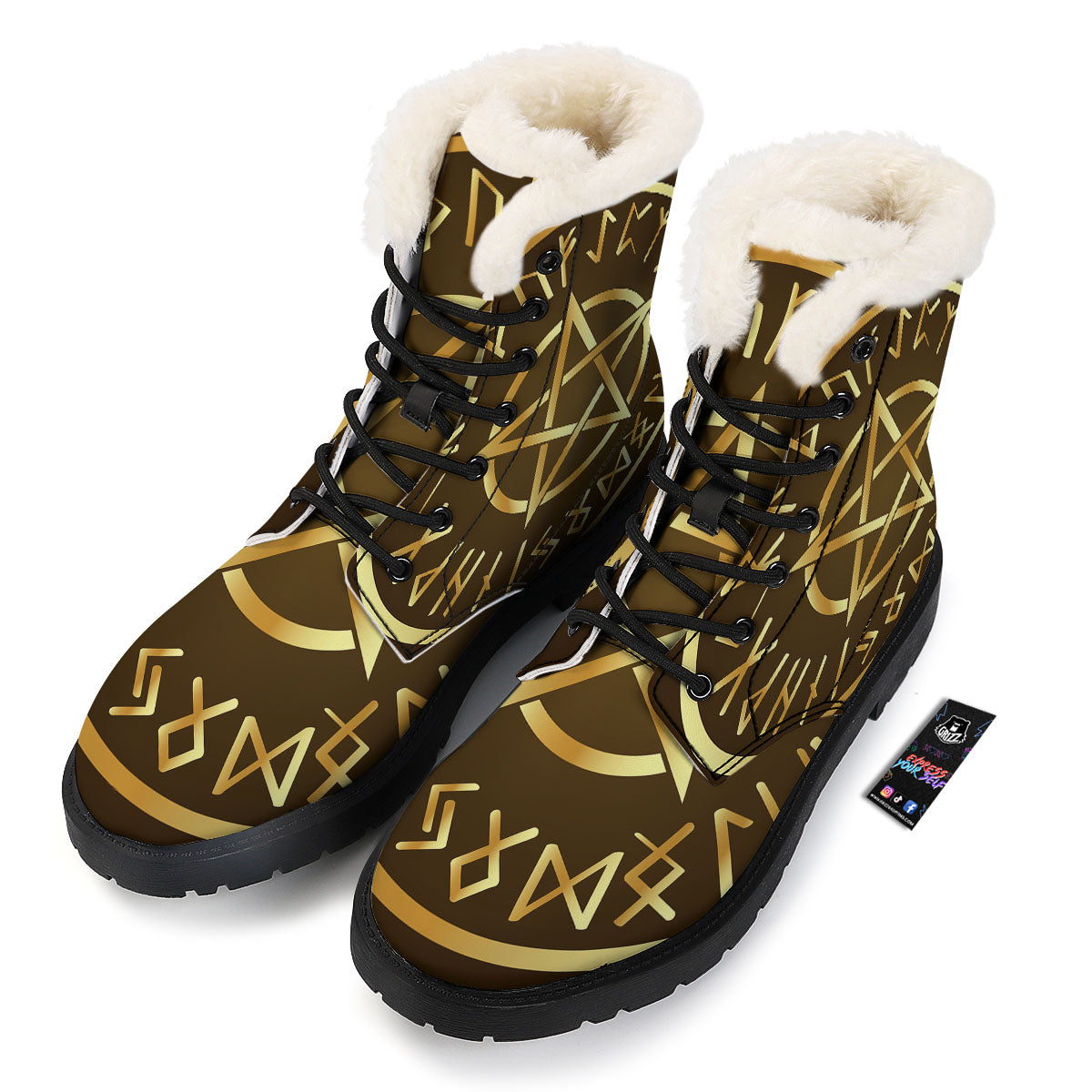 Runes Pentagram Viking Nordic Print Winter Boots-grizzshop