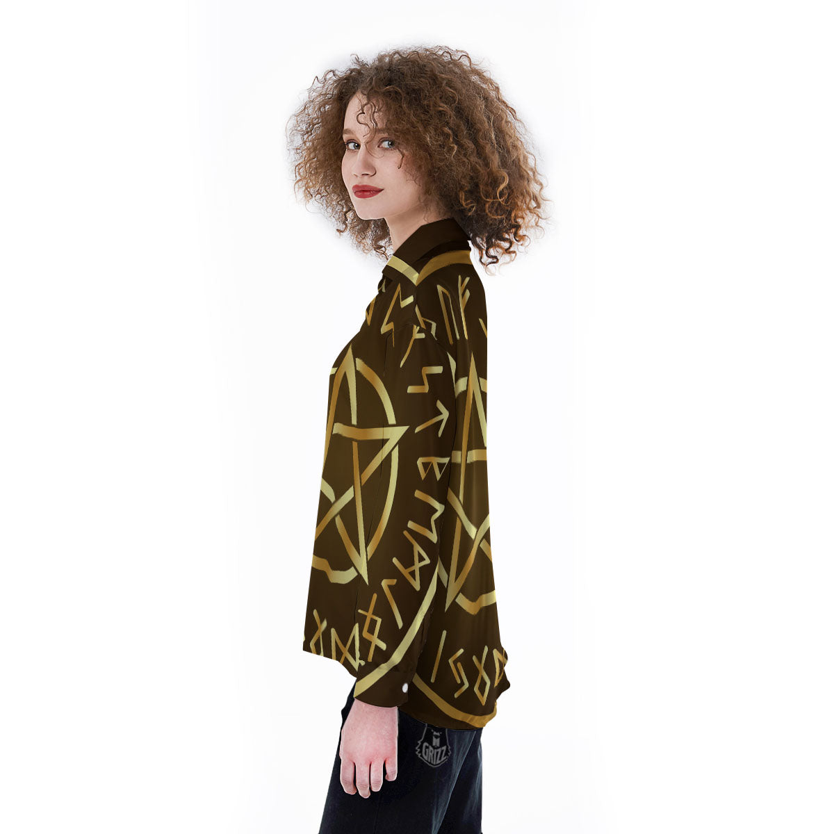 Runes Pentagram Viking Nordic Print Women's Long Sleeve Shirts-grizzshop