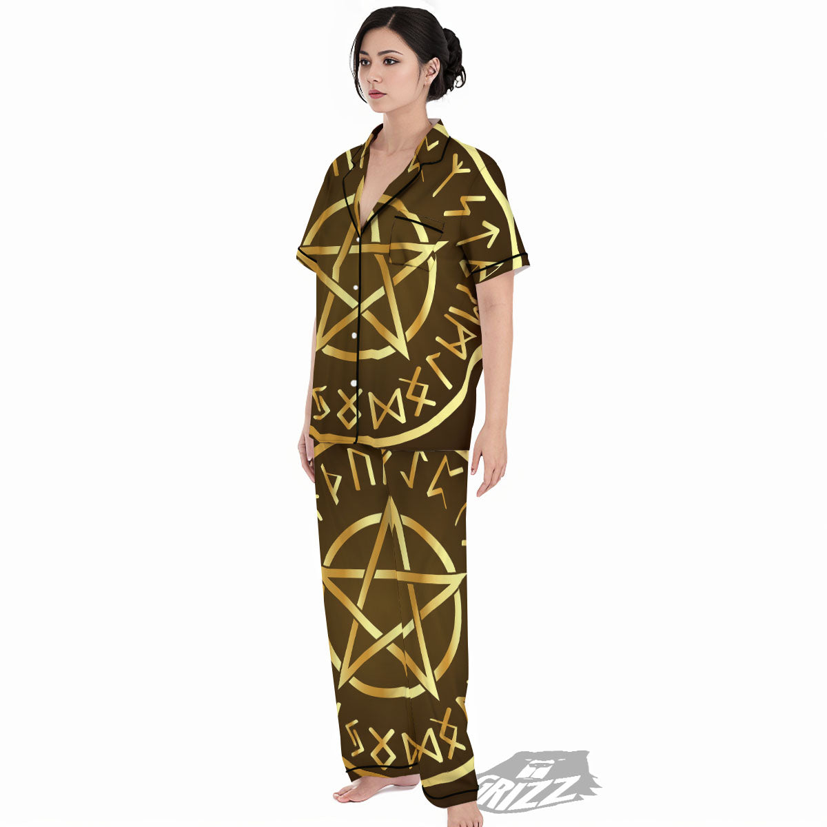 Runes Pentagram Viking Nordic Print Women's Pajamas Set-grizzshop