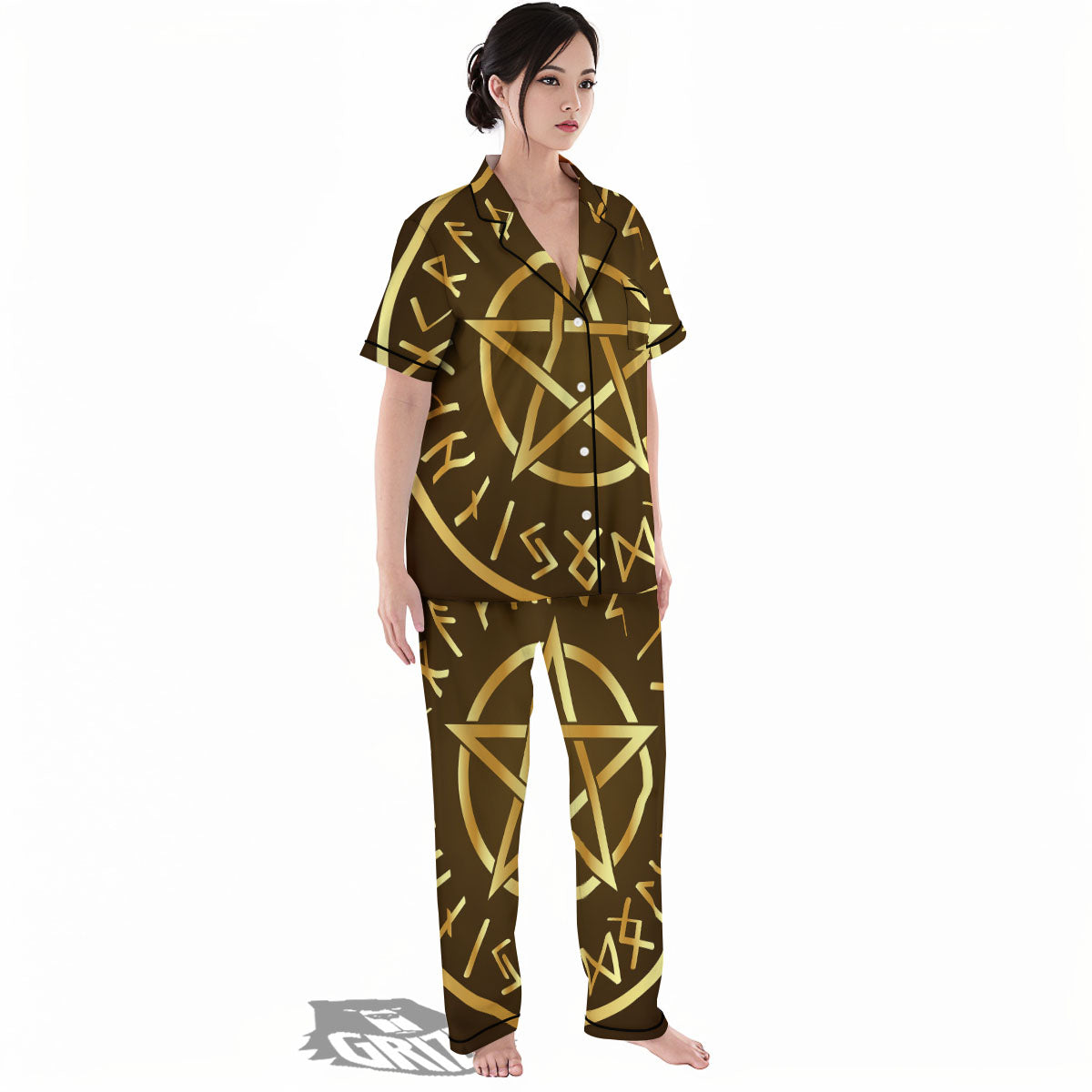 Runes Pentagram Viking Nordic Print Women's Pajamas Set-grizzshop