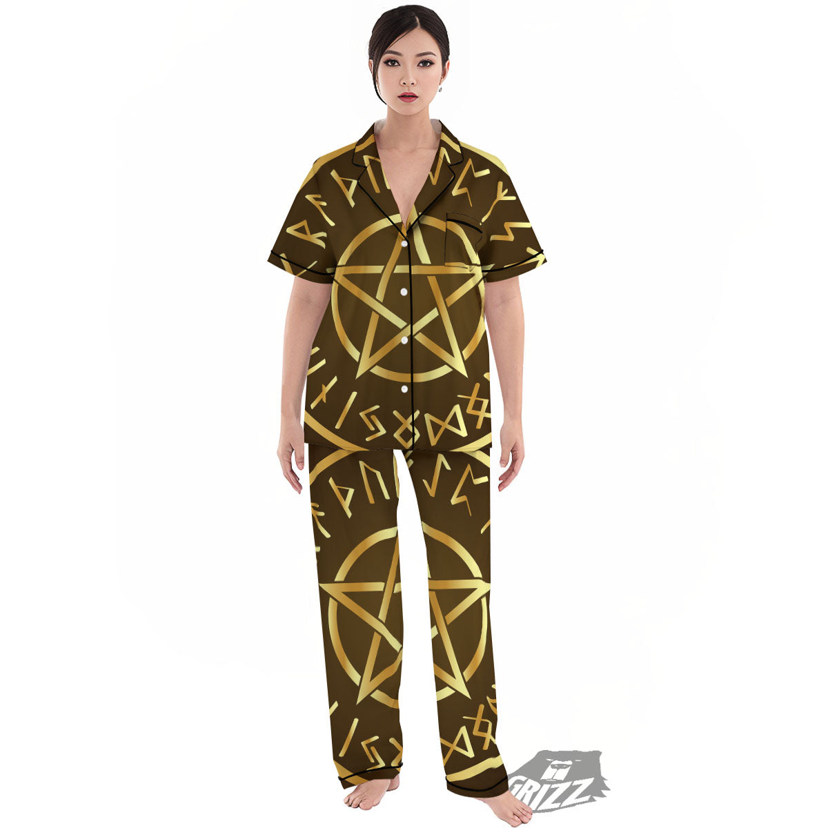 Runes Pentagram Viking Nordic Print Women's Pajamas Set-grizzshop