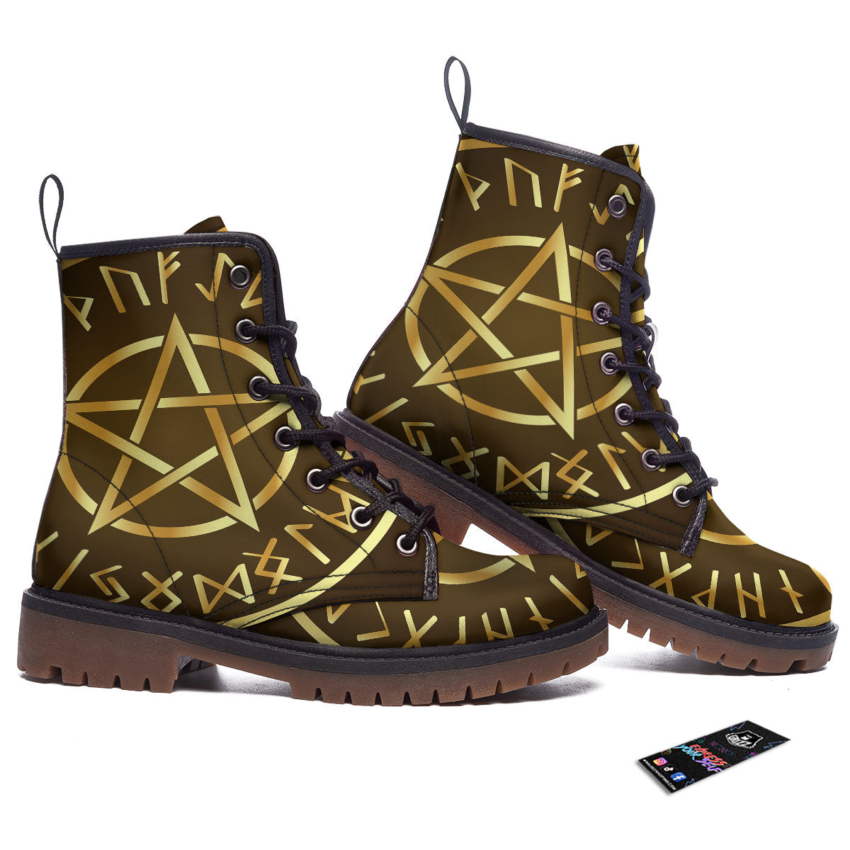 Runes Pentagram Viking Nordic Print Work Boots-grizzshop