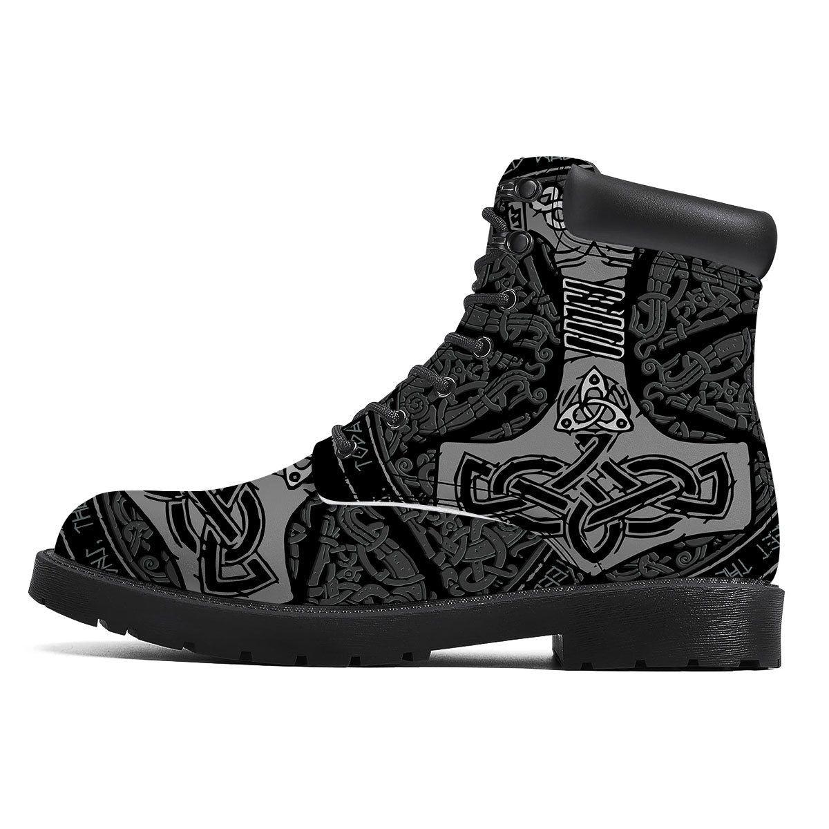 Runes Scandinavian And Mjolnir Print Boots-grizzshop