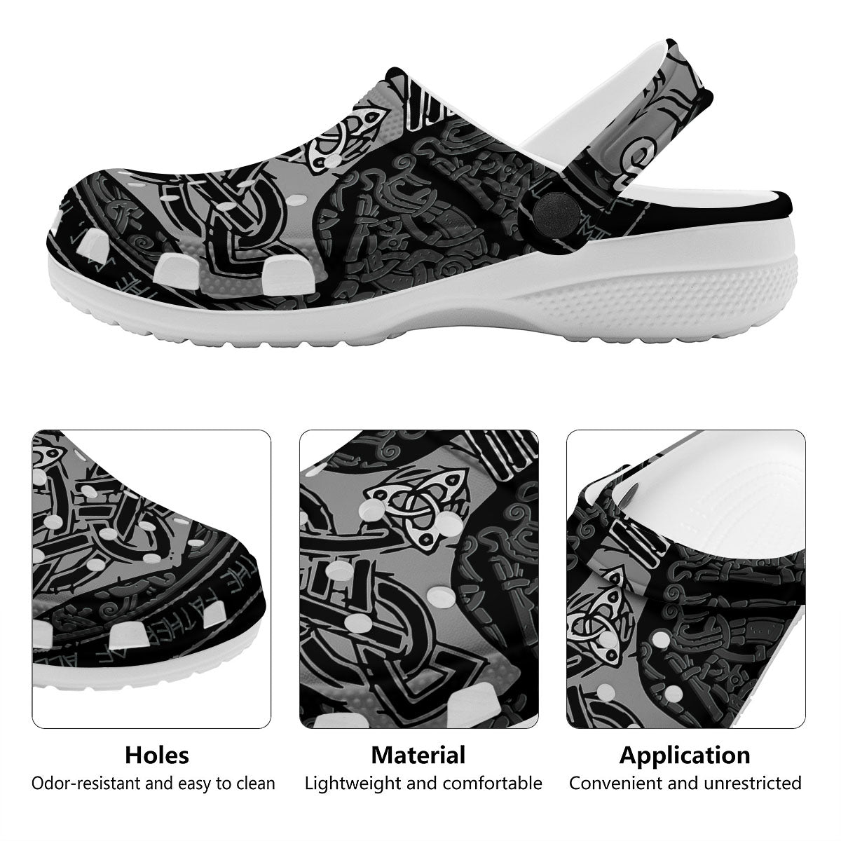 Runes Scandinavian And Mjolnir Print Clog-grizzshop