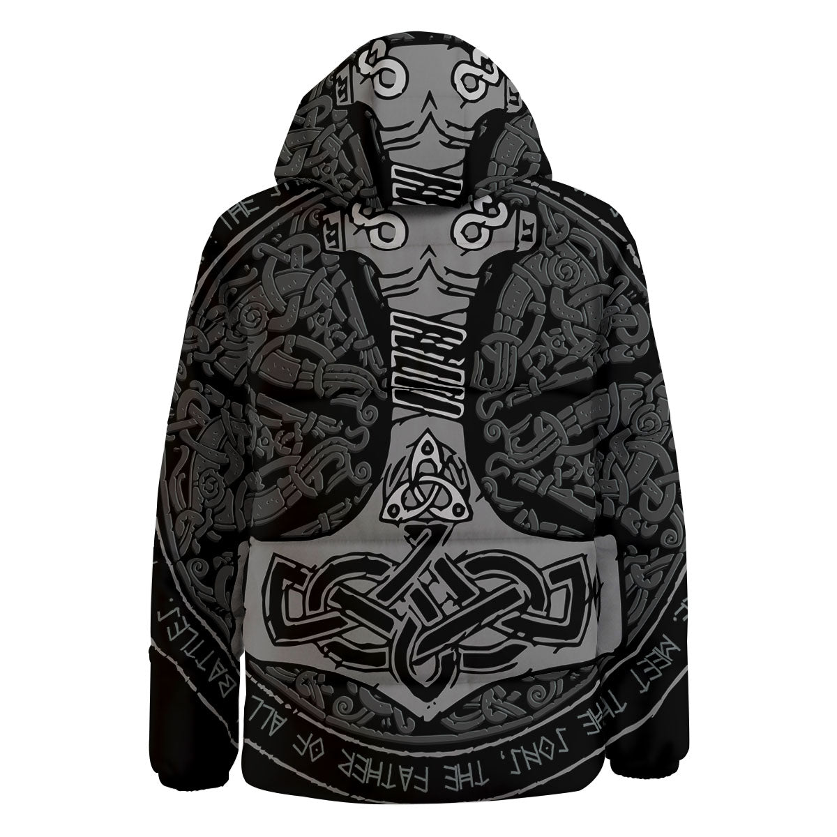Runes Scandinavian And Mjolnir Print Down Jacket-grizzshop
