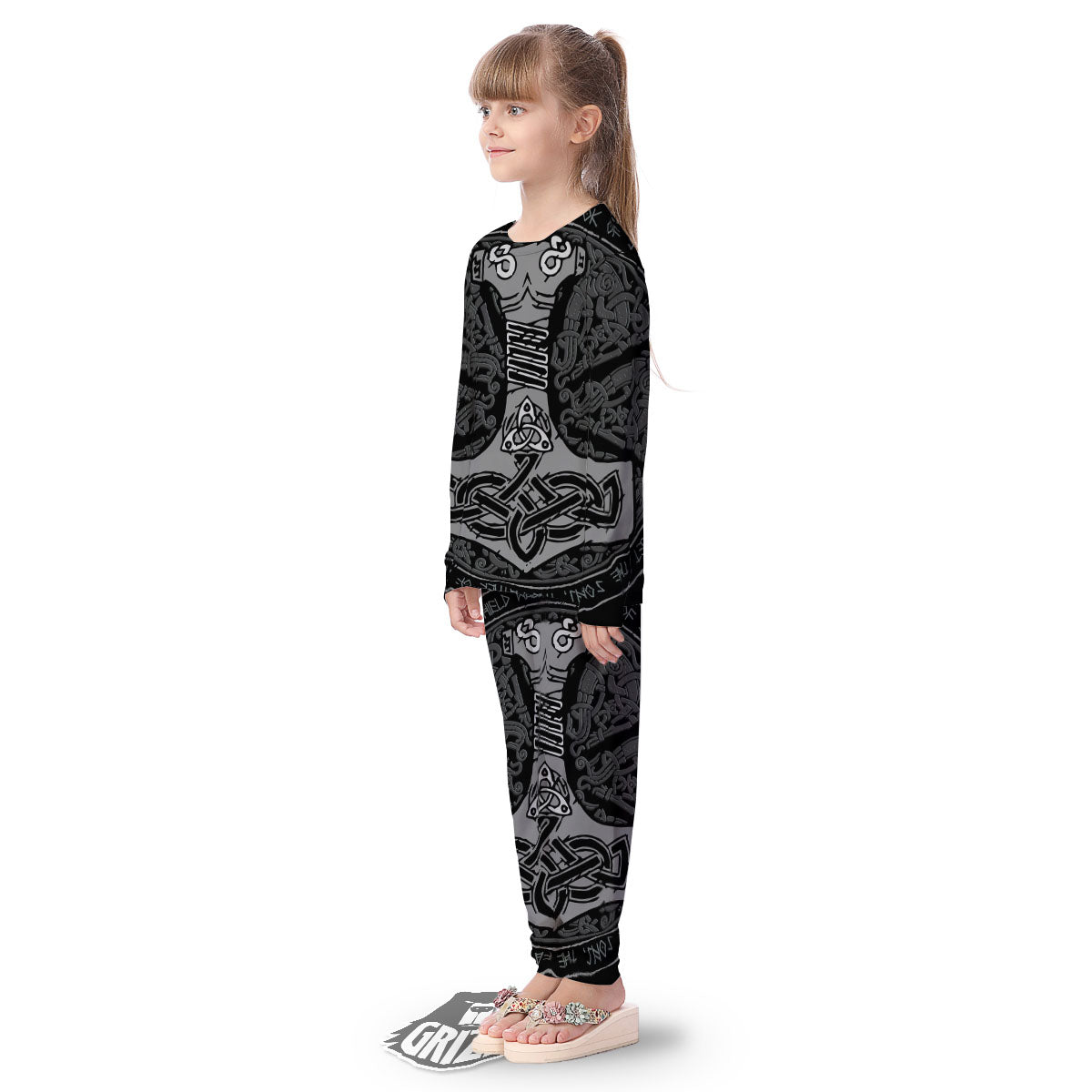 Runes Scandinavian And Mjolnir Print Kid's Pajamas-grizzshop
