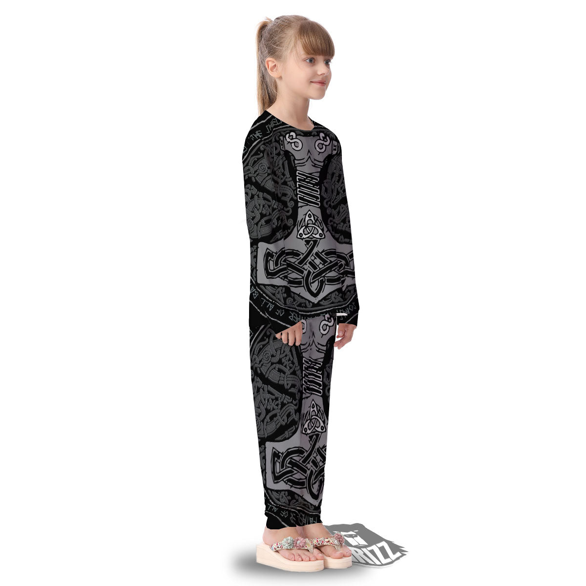 Runes Scandinavian And Mjolnir Print Kid's Pajamas-grizzshop